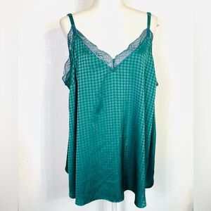 Torrid Plus Size 3X 3 Dark Green Cami Camisole Blouse Tank Top Lace Houndstooth